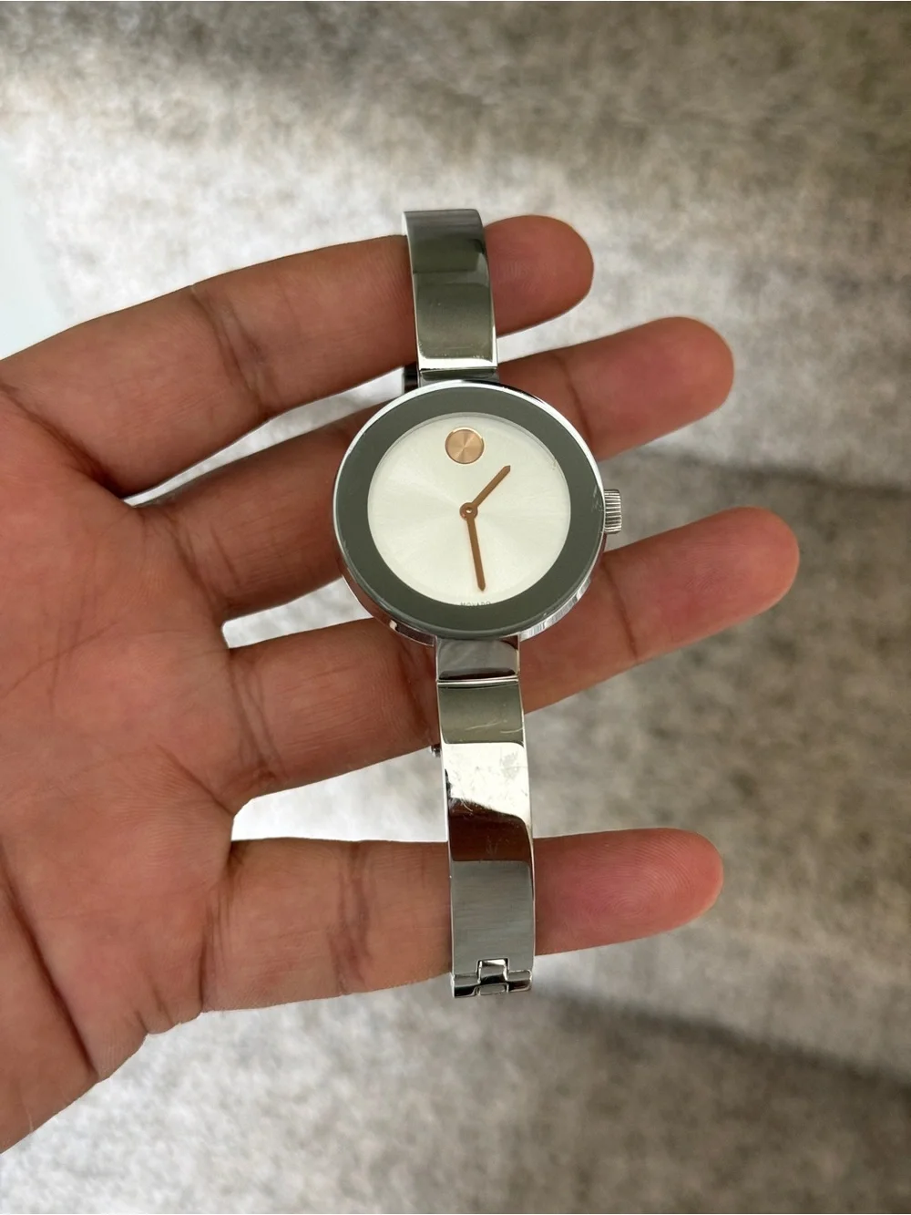 MOVADO Bold Silver Dial Stainless Steel Ladies Watch bangle